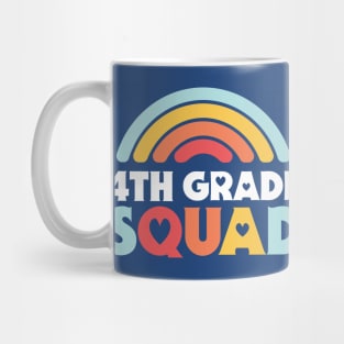 Cute School Teacher 4th Grade Squad with Retro Rainbow and Hearts Mug